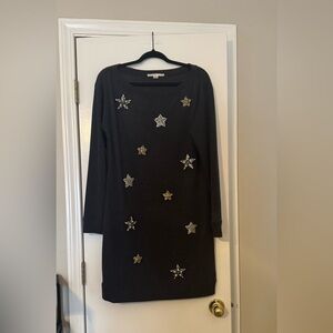 Boston Proper Charcoal Knit Top/dress rhinestone stars tunic sweater shirt feel